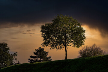 Landschaft im Schlechtwetter-Sonnenuntergang