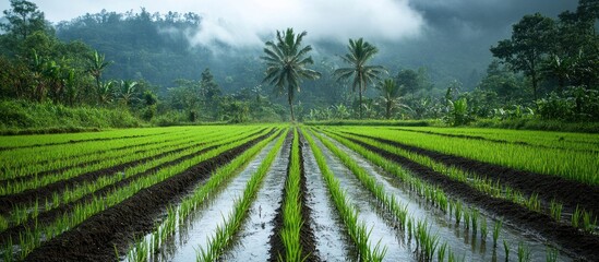 Wall Mural - Rice Paddy Field in Lush Tropical Landscape