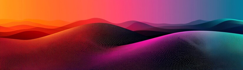 Vibrant Surreal Digital Landscape with Undulating Hills and Gradient Skies