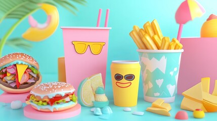 3D-rendered sticker collection featuring creative, humorous, and stylish hipster items. Related to restaurants, bars, cafes, and food delivery concepts.