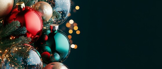 Festive Christmas ornaments on dark background