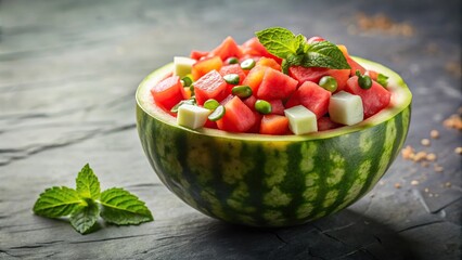 Fresh and colorful watermelon chaat served in a simple and elegant style