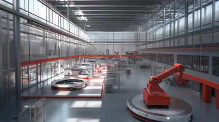 Wall Mural - Automotive factory automation with robots handling complex assembly tasks in a modern production facility.