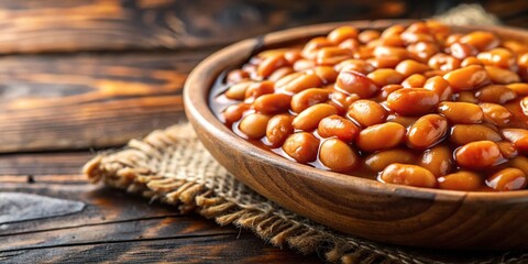 Wall Mural - Fresh baked beans on wooden background