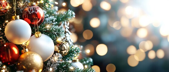 Festive Christmas tree adorned with decorations and lights