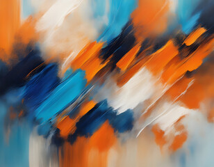 Colorful texture, abstract acrylic painting. Wall art in contemporary style. Orange and blue modern background.