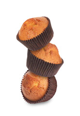 Sticker - Stack of tasty muffins on white background