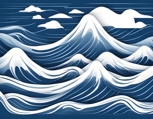 Blue water wave line pattern background. Vector illustration. Japanese style concept.