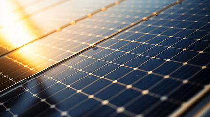 blue photovoltaic solar panels mounted on building roof for producing clean ecological electricity a