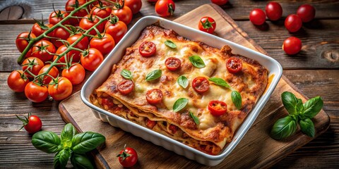 Wall Mural - Classic Italian lasagna with tomato sausage and chicken