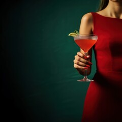 Sticker - photo of woman hand holding red cocktail.