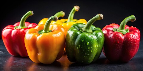 Wall Mural - Chic matte black background with colorful bell peppers