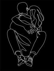 Wall Mural - One continuous, single line  drawing of a woman and a man. Hugs of a young couple, lovers, woman and man.  Romantic.