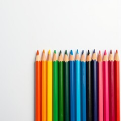 row sharp colored pencils against white background