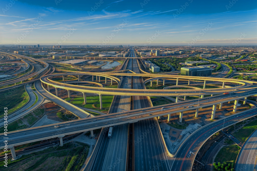Aerial view Interstate 10 or Katy freeway with massive intersection ...