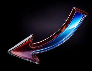 arrow curved up made of crystal glass blue red 3d black background isolated button leadership direction 