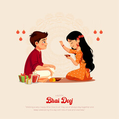 Wall Mural - Happy Bhai Dooj Post and Greeting Card. Indian Festival Bhai Dooj Creative Poster Vector Illustration