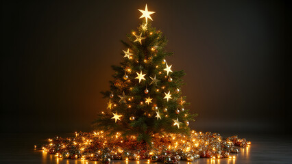 Aufkleber - Christmas tree has stars and decorations around it beautifully arranged in a festive display this holiday season every year.