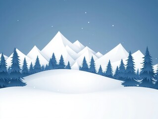 Canvas Print - Winter Wonderland Landscape with Snow-Covered Mountains and Pine Trees.