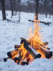 campfire flame in snow