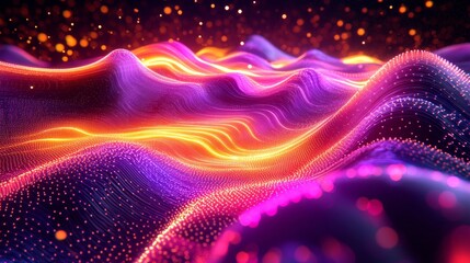 Poster - Glowing Dots and Lines. Digital Landscape of Data Flow