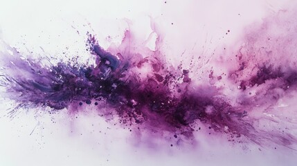 Wall Mural - An explosion of abstract watercolor splatters in soft pink and purple tones over a rough, grainy paper surface