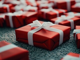 Sticker - Red Gift Boxes with White Ribbons.