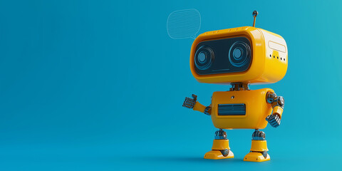 Aufkleber - Yellow robot pointing with speech bubble on blue background