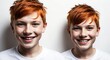 © Arceli - redhead teen boy white background wearing plain white tshirt smiling happy portrait