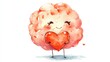 © Newstep - Cute and whimsical illustration of a brain character holding a red heart, symbolizing love and affection in a playful style.