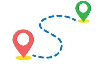 Wall Mural - dotted line between two position points, simple vector design, location icon, showing route between 