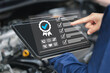 © NongAsimo - Conditions of insurance, Assurance of Vehicle service warranty online concept, Women's Service Center Officer use tablets check service guarantee, Online checklist technology, quality of car service