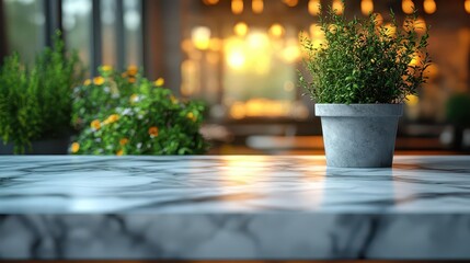 a beautifully crafted marble tabletop with ample copy space set against an outoffocus modern kitchen background inviting creative design and culinary inspiration