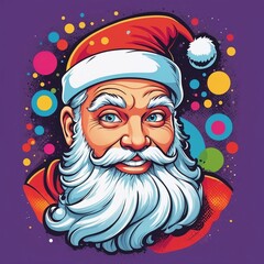 Santa Claus smiling with colorful dots on purple background