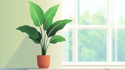 An illustration of a vibrant potted plant growing near a sunny window.