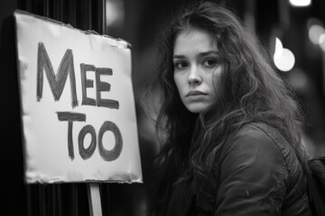 Young woman protesting sexual harassment holding me too sign