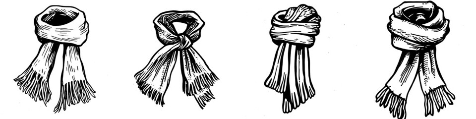 Wall Mural - An outline of a scarf is drawn in a coloring book page using line art, illustration, and digital drawing