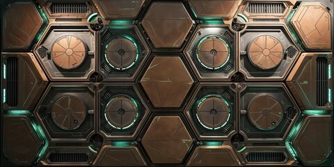 Canvas Print - Hexagonal Metal Panel with Glowing Lights