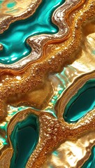 Canvas Print - Golden and Teal Liquid Abstract