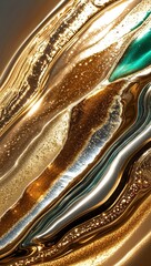 Poster - Abstract Gold and Green Liquid Swirls