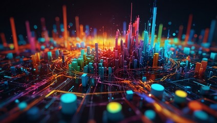 Wall Mural - abstract visualisation of data and technology in graph form. 3d illustration
