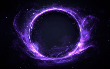 a glowing purple circular cosmic portal surrounded by ethereal smoke against a dark background
