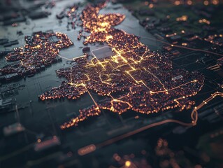 Aufkleber - The neural lowpoly AI neon network of a British island in the future