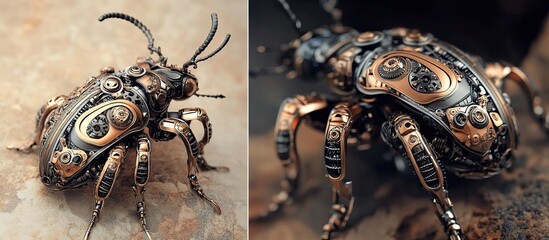 A steampunk-inspired mechanical beetle with intricate details.