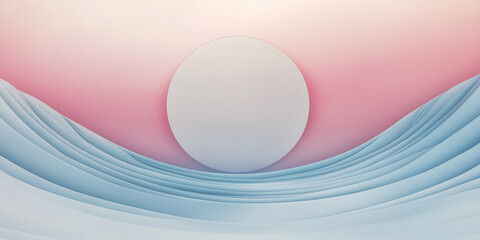 Poster - Abstract minimal pastel blue waves background with white circle