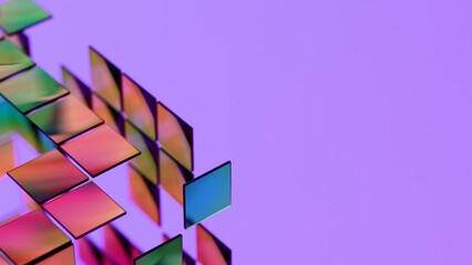 Poster - Floating Colored Glass Squares with Soft Focus on Purple Background