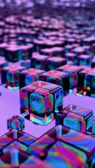 Poster - Vibrant Multicolored Glass Cubes with Abstract Reflections