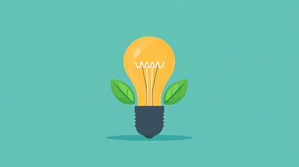 Light bulb with green leaves on blue background, representing eco-friendly ideas.