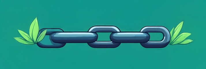 Wall Mural - Illustration of a chain with green leaves, on a teal background.