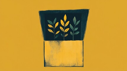 Wall Mural - Stylized plant illustration in a pot on a vibrant yellow background.